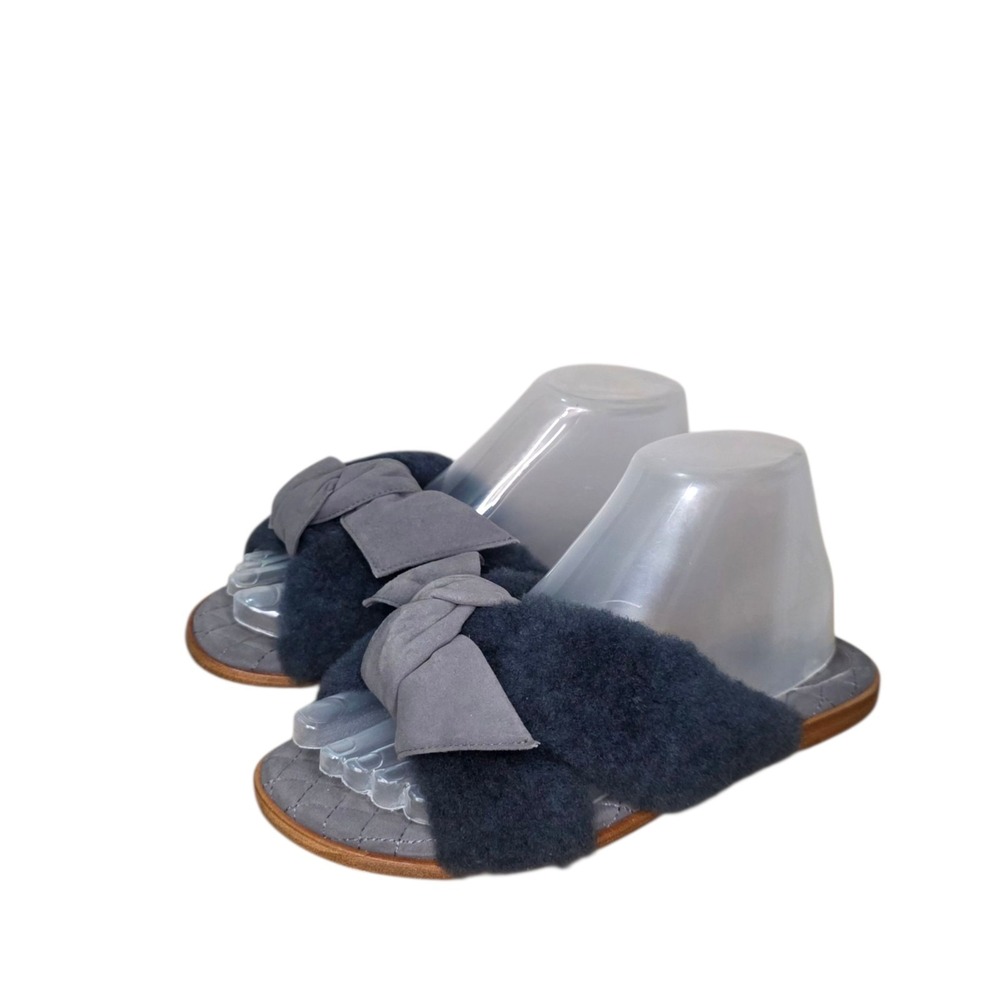 Birman Shearling Slide Sandals Womens US 6.5 7 EU 37 Gray Suede Fur Bow